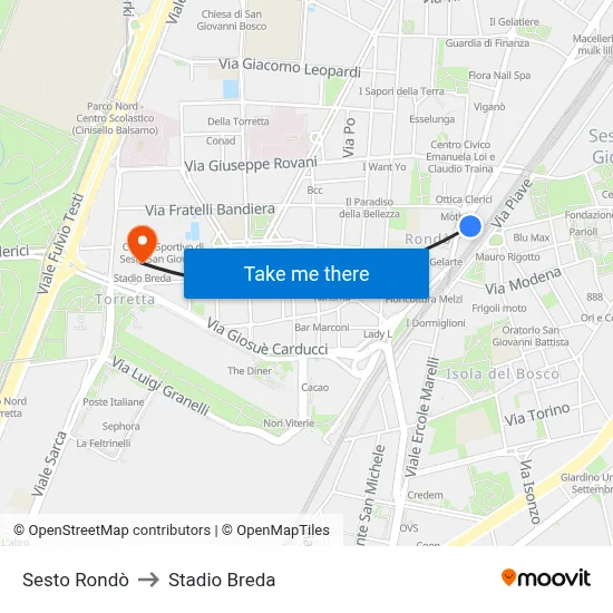 Sesto Rondò to Stadio Breda map