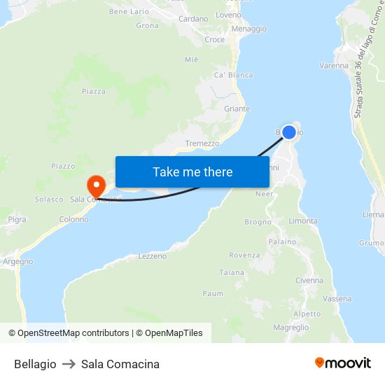 Bellagio to Sala Comacina map