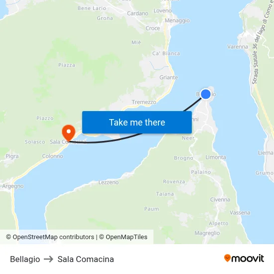 Bellagio to Sala Comacina map