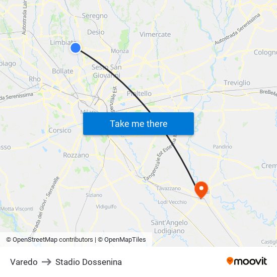 Varedo to Stadio Dossenina map