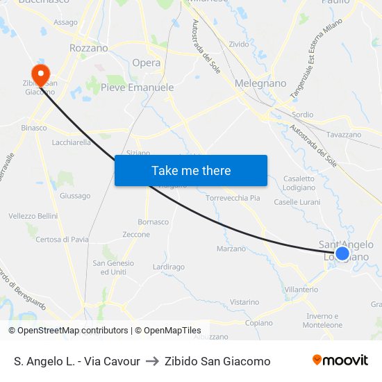 S. Angelo L. - Via Cavour to Zibido San Giacomo map