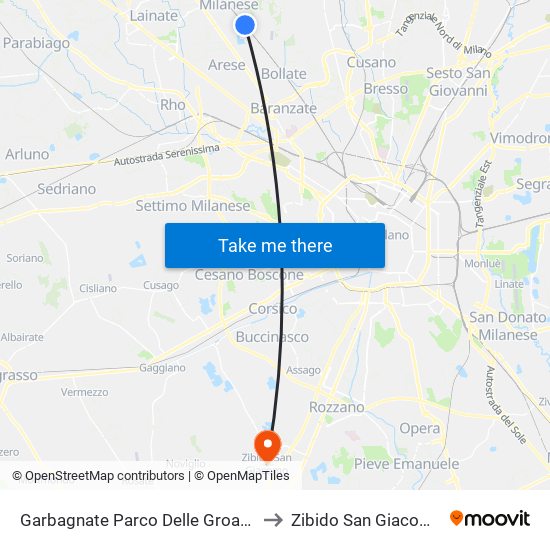Garbagnate Parco Delle Groane to Zibido San Giacomo map