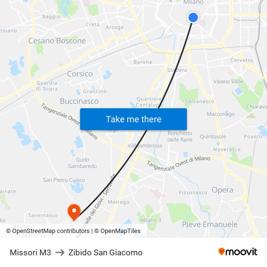 Missori M3 to Zibido San Giacomo map