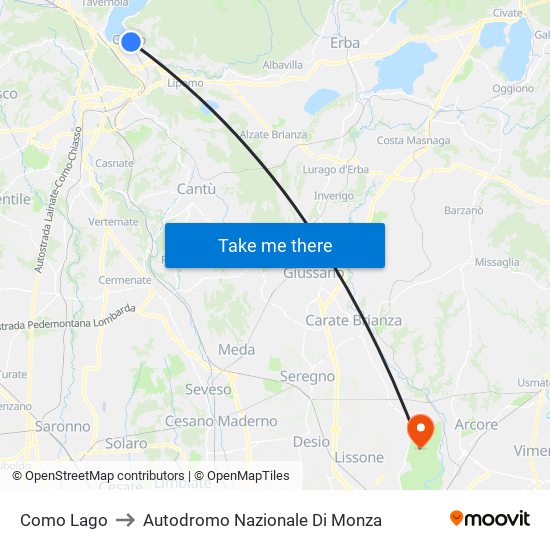 Como Lago to Autodromo Nazionale Di Monza map