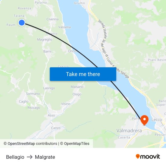 Bellagio to Malgrate map