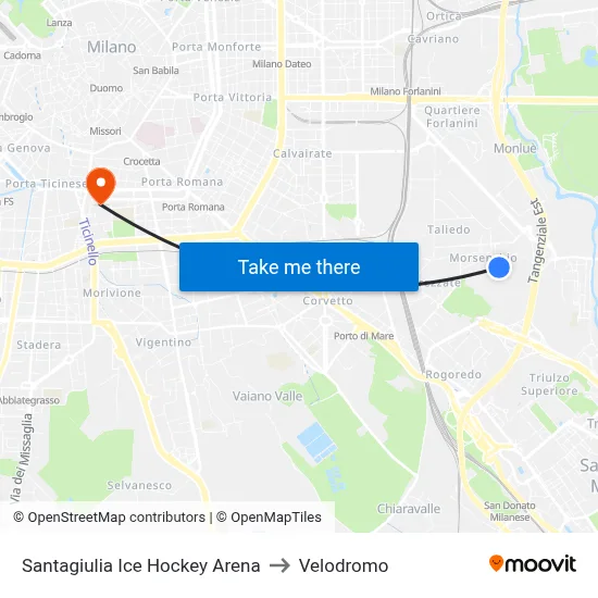 Santagiulia Ice Hockey Arena to Velodrome map