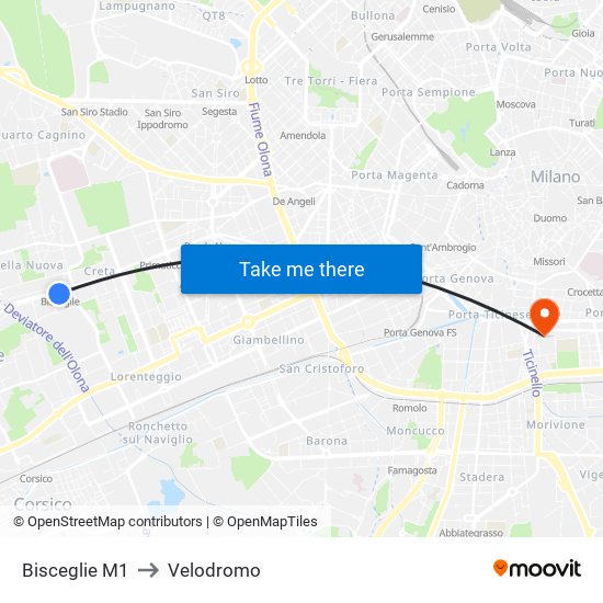 Bisceglie M1 to Velodromo map