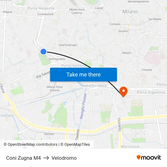 Coni Zugna M4 to Velodrome map