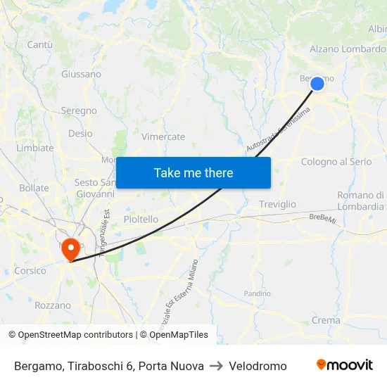 Bergamo, Tiraboschi 6, Porta Nuova to Velodrome map
