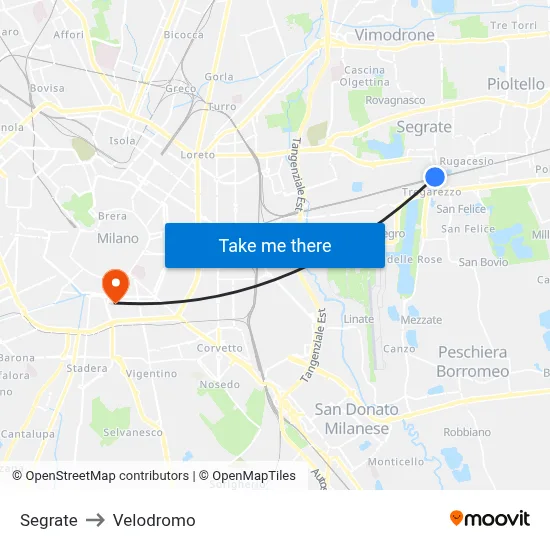 Segrate to Velodrome map