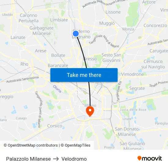 Palazzolo Milanese to Velodrome map