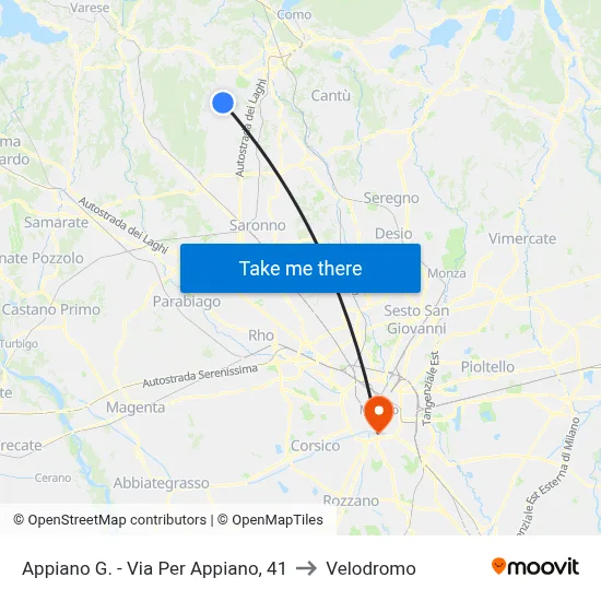 Appiano G. - Appiano Road, 41 to Velodrome map