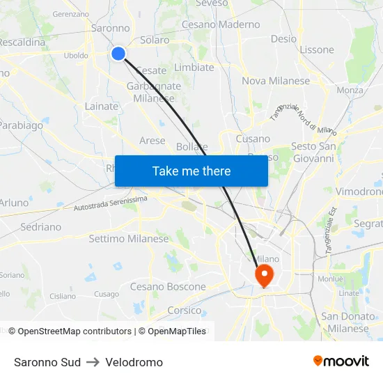 Saronno South to Velodrome map