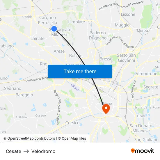 Cesate to Velodrome map
