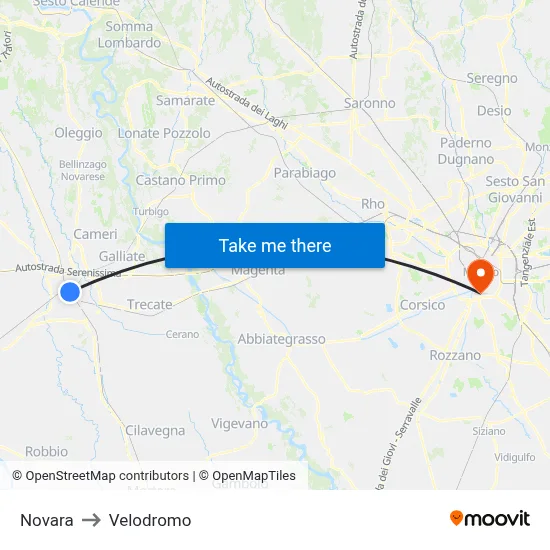 Novara to Velodrome map