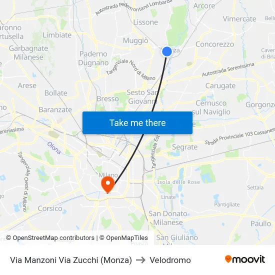 Manzoni Street Zucchi Street (Monza) to Velodrome map