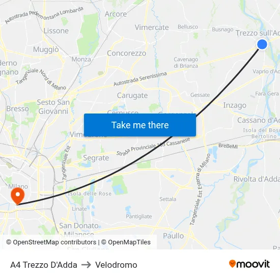 A4 Trezzo D'Adda to Velodrome map