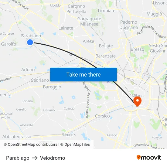 Parabiago to Velodrome map