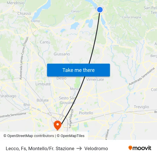 Lecco, Fs, Montello/Fr. Stazione to Velodrome map