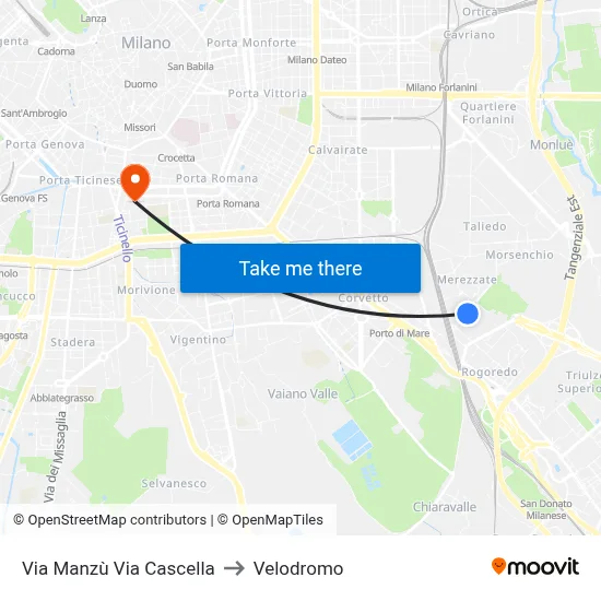 Via Manzu Via Cascella to Velodrome map