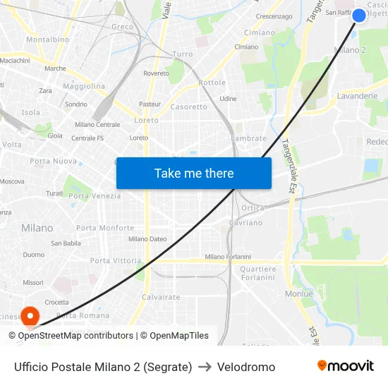 Post Office Milano 2 (Segrate) to Velodrome map