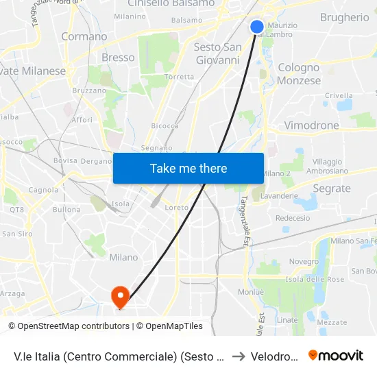 Viale Italia (Shopping Center) (Sesto S. G.) to Velodrome map
