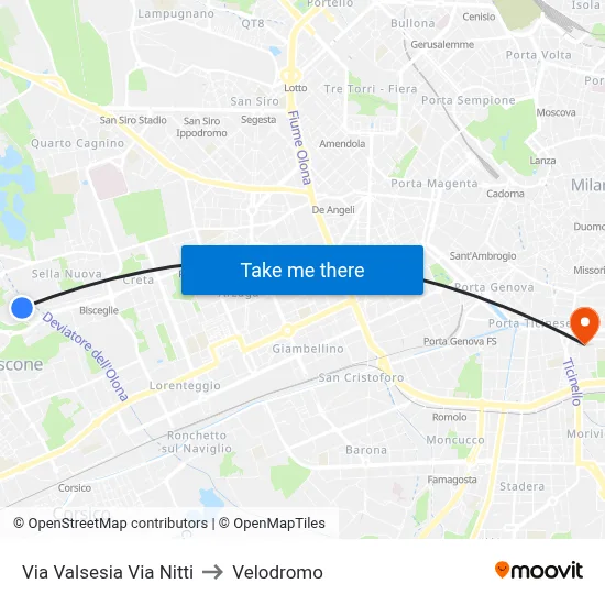 Via Valsesia Via Nitti to Velodrome map