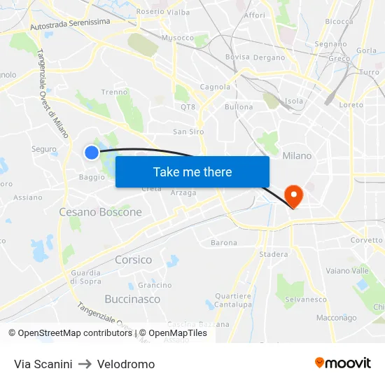 Via Scanini to Velodrome map