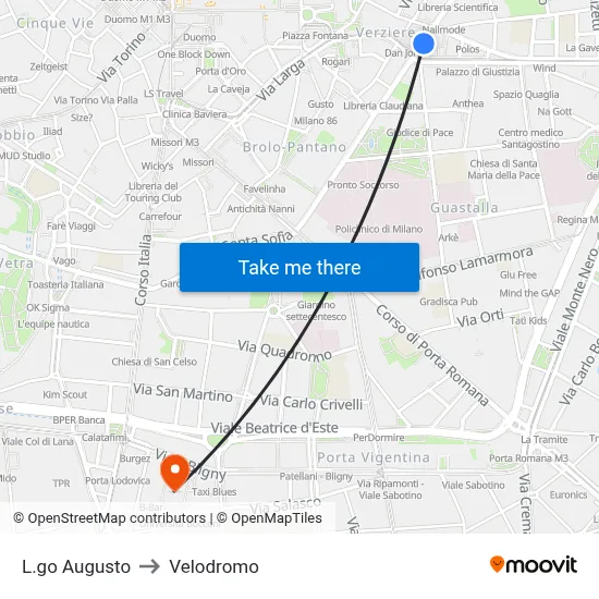 Augusto Square to Velodrome map