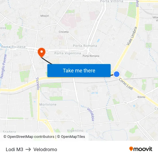Lodi M3 to Velodrome map
