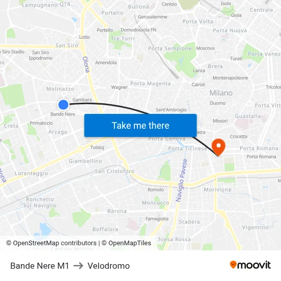 Bande Nere M1 to Velodrome map