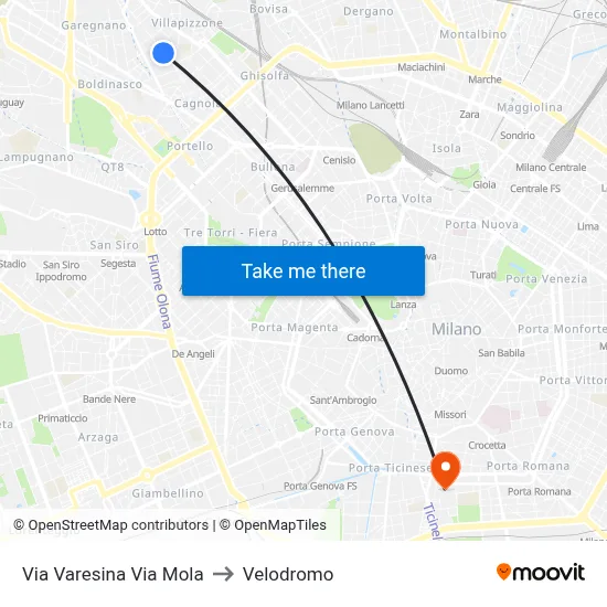 Varesina Street Mola Street to Velodrome map