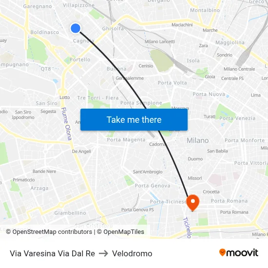 Via Varesina Via Dal Re to Velodrome map