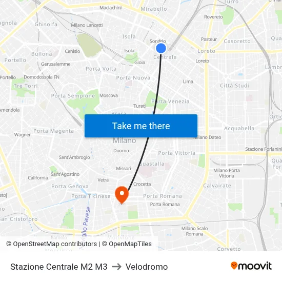 Central Station M2 M3 to Velodrome map