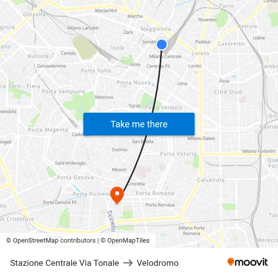 Central Station Via Tonale to Velodrome map