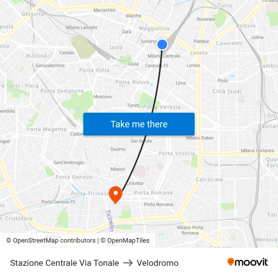 Central Station Via Tonale to Velodrome map