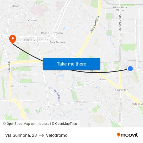 Via Sulmona, 23 to Velodrome map