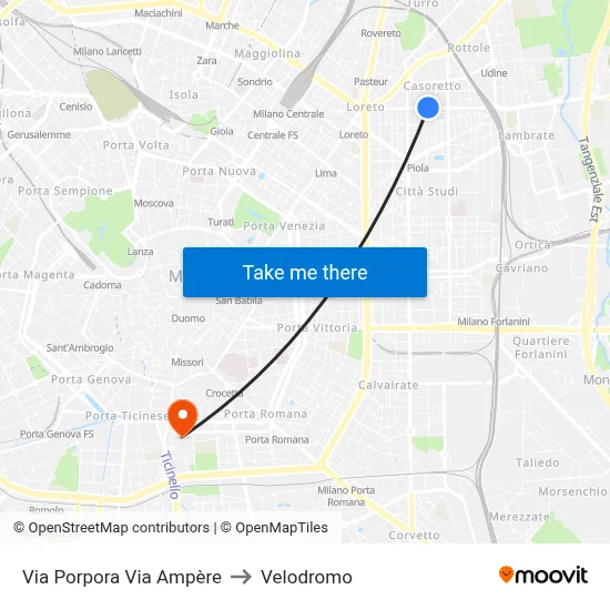 Porpora Street Ampère Street to Velodrome map