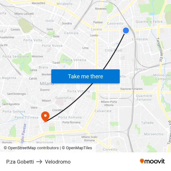 Gobetti Square to Velodrome map