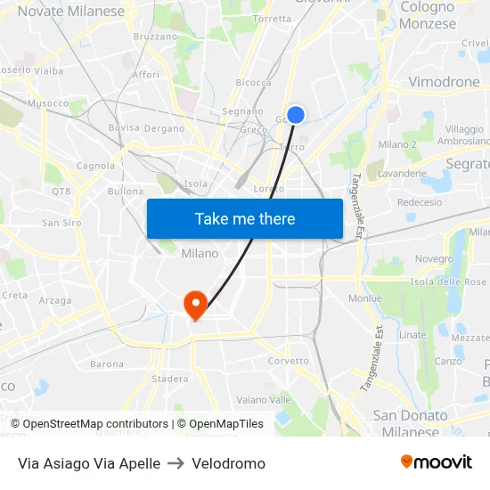 Via Asiago Via Apelle to Velodrome map