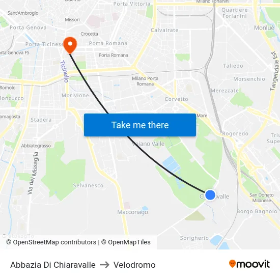 Chiaravalle Abbey to Velodrome map