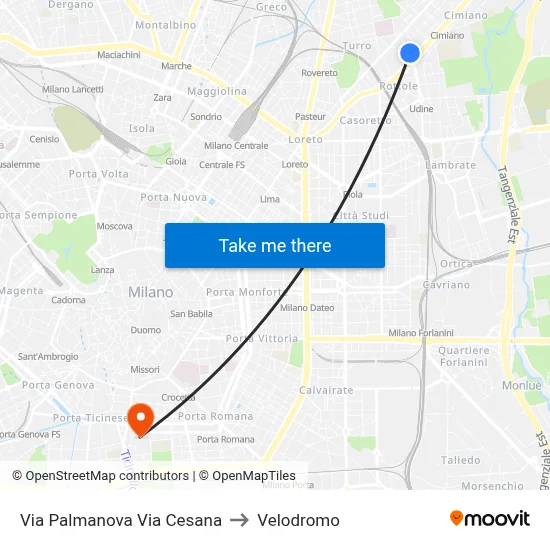 Palmanova Street/Cesana Street to Velodrome map