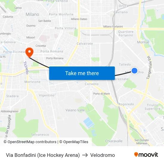 Bonfadini Street (Ice Hockey Arena) to Velodrome map