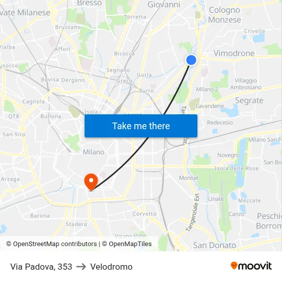 Padova Street, 353 to Velodrome map