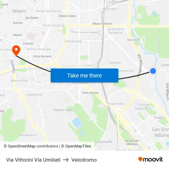 Vittorini Street Umiliati Street to Velodrome map