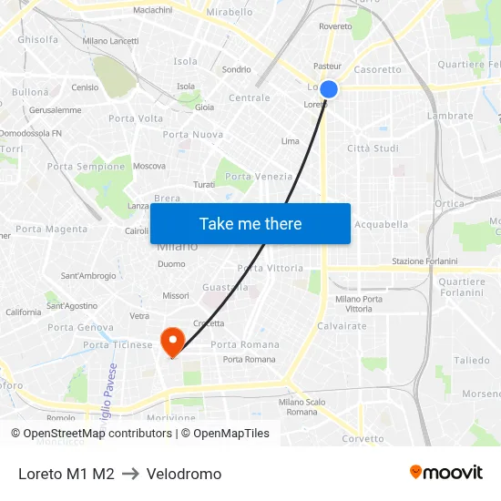 Loreto M1 M2 to Velodrome map