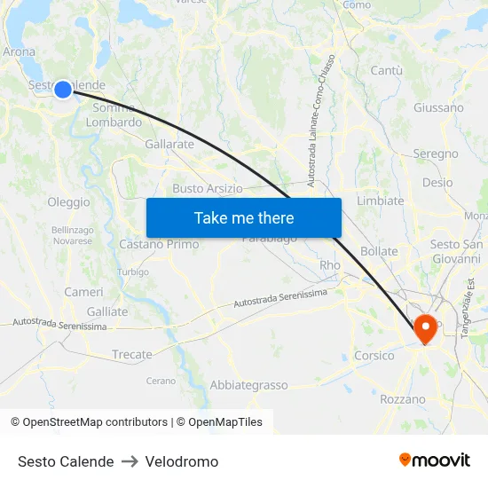 Sesto Calende to Velodrome map
