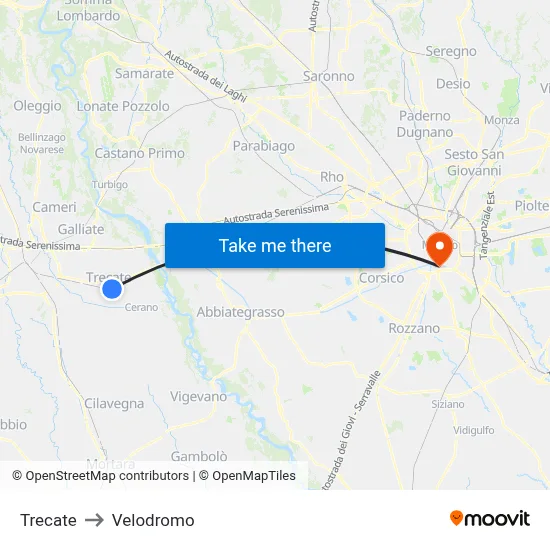 Trecate to Velodrome map
