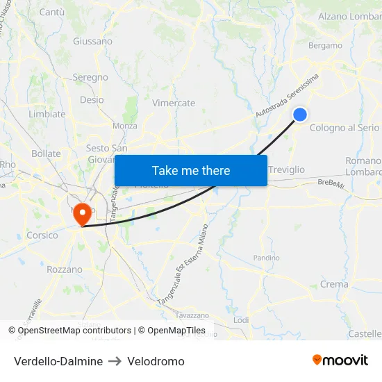 Verdello-Dalmine to Velodrome map