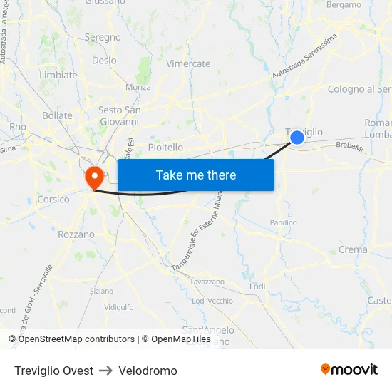 Treviglio West to Velodrome map